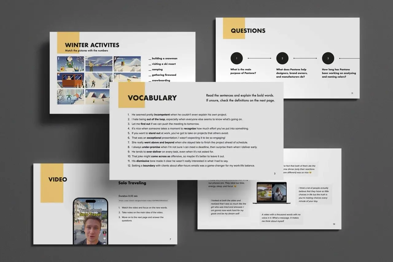 Light Mode ESL Lesson Layout – betterclass Template Preview