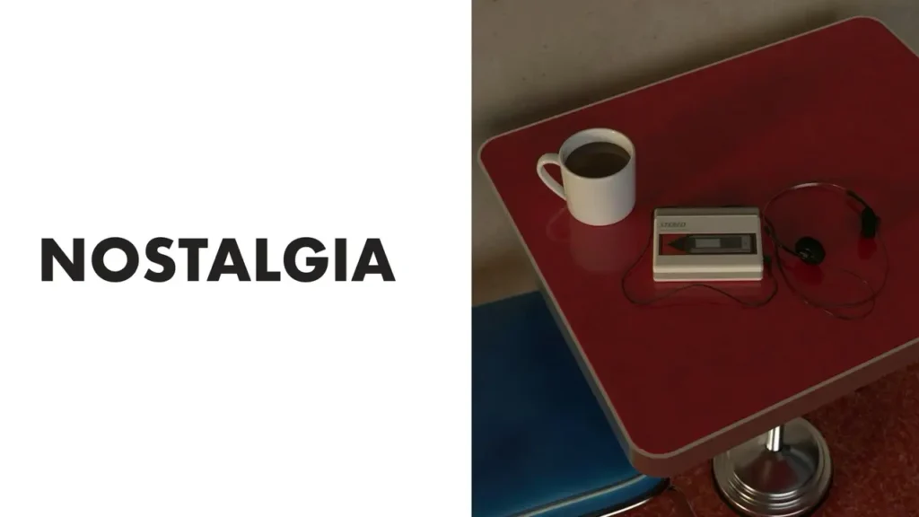 A retro-themed ESL lesson cover titled “Nostalgia” from betterclass. The image shows a vintage cassette player with headphones and a coffee mug on a red diner-style table, symbolizing memories and past experiences. This design visually supports the ESL lesson’s focus on discussing nostalgia, emotions, and cultural memories, reflecting betterclass’s creative and modern approach to English teaching materials.